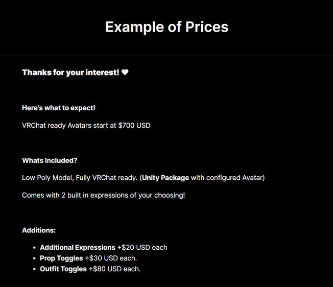 Example of Prices
